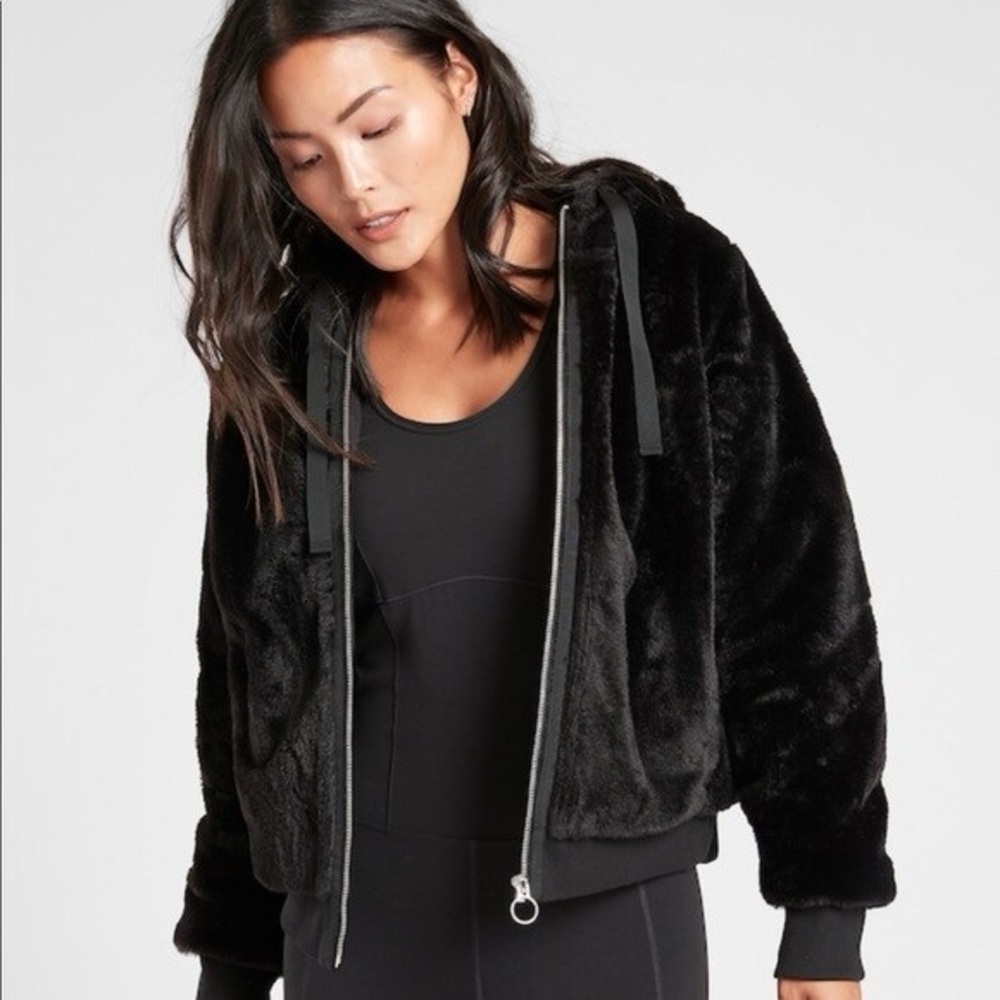 Athleta Black Plush Bomber Jacket